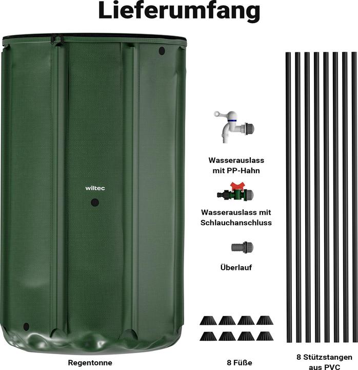 Immagine prodotto Wiltec Barile pieghevole per l'acqua piovana 500l Barile per l'acqua piovana Serbatoio per l'acqua (500 l)