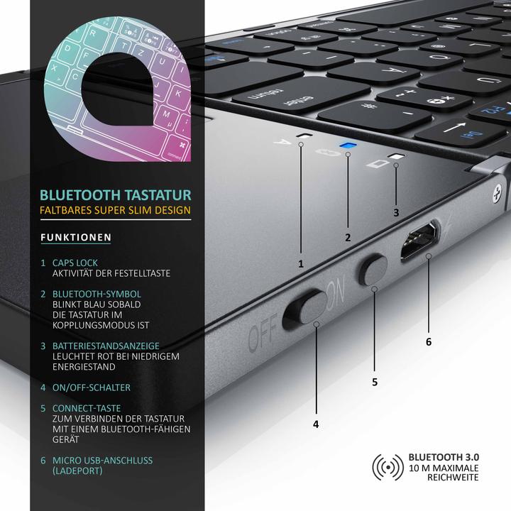 Produktbild Aplic Wireless Tastatur, faltbares Mini Bluetooth Keyboard mit Touchpad im Super Slim Design (DE, Kabellos)