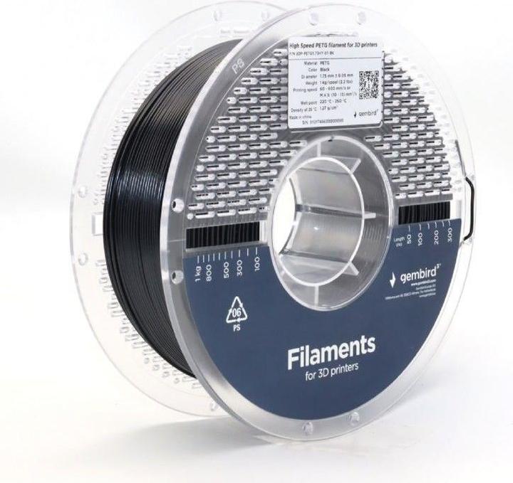 Produktbild Gembird High Speed PETG (PET, PETT) - Sort - 1.75mm  - 1 kg (PETG, 1.75 mm, 1000 g, Schwarz)