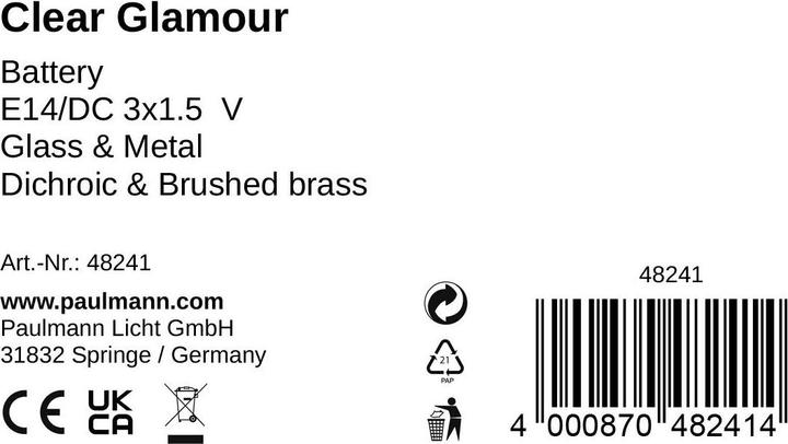 Nährwerte und Zutaten Pauleen Mobile Tischleuchte Clear Glamour (25 lm, E14)