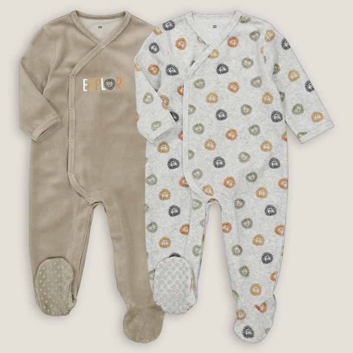 La Redoute Collections 2er-Pack Samt-Strampler mit Löwenmotiv