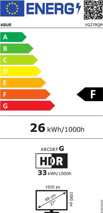 Energy Label ASUS TUF Gaming VG279QM (1920 x 1080 pixels, 27")