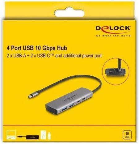 Produktbild Delock USB 10 Gbps 2 Port USB Typ-A + 2 Port USB Type-C Hub (USB-C, 4 Ports)
