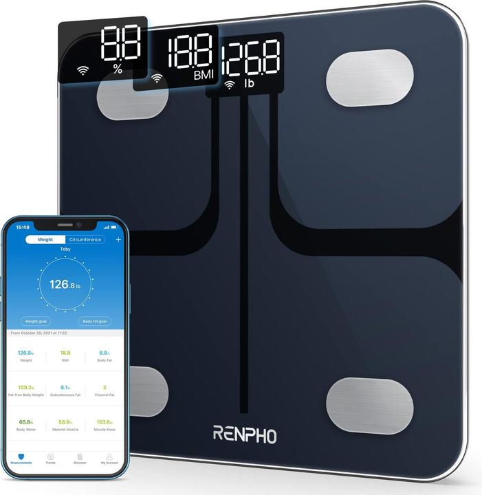 Immagine prodotto Renpho Bilancia per il grasso corporeo con app, nera (180 kg)