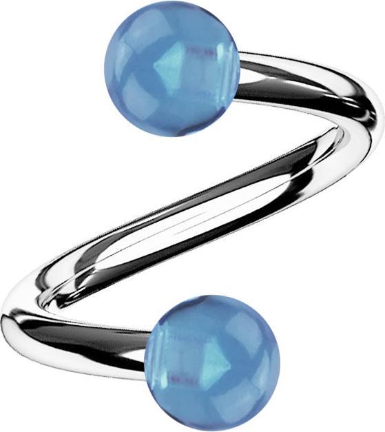 Star Piercing Micro Spirale silber mit zwei Kugeln hellblau transparent (Acryl, ohne Messing, Chirurgenstahl 316L)