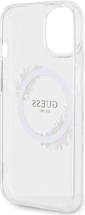 Productafbeelding Guess GUHMP15SHFWFCT iPhone 15 / 14 / 13 6,1" transparante hardcase IML Bloemen Krans MagSafe (Apple iPhone 15)