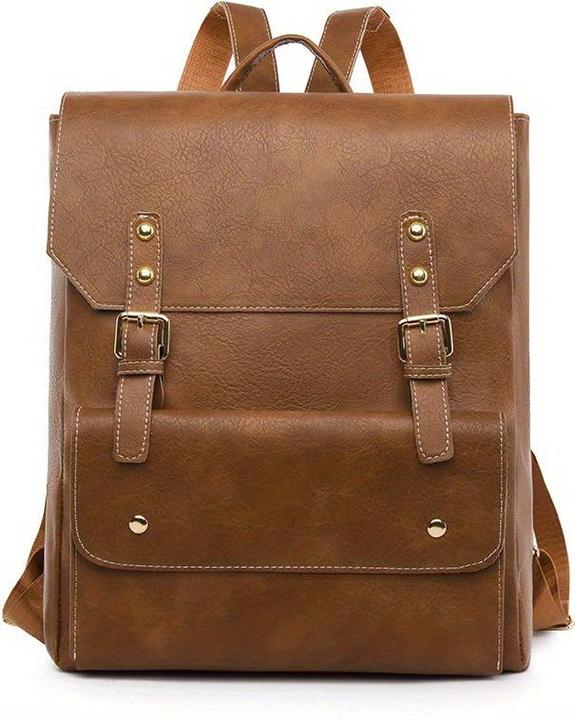 Only-Bags.Store Vintage Schnalle Dekor Klappe Backpac, Preppy Style Schultasche, solide Farbe Laptop Daypack