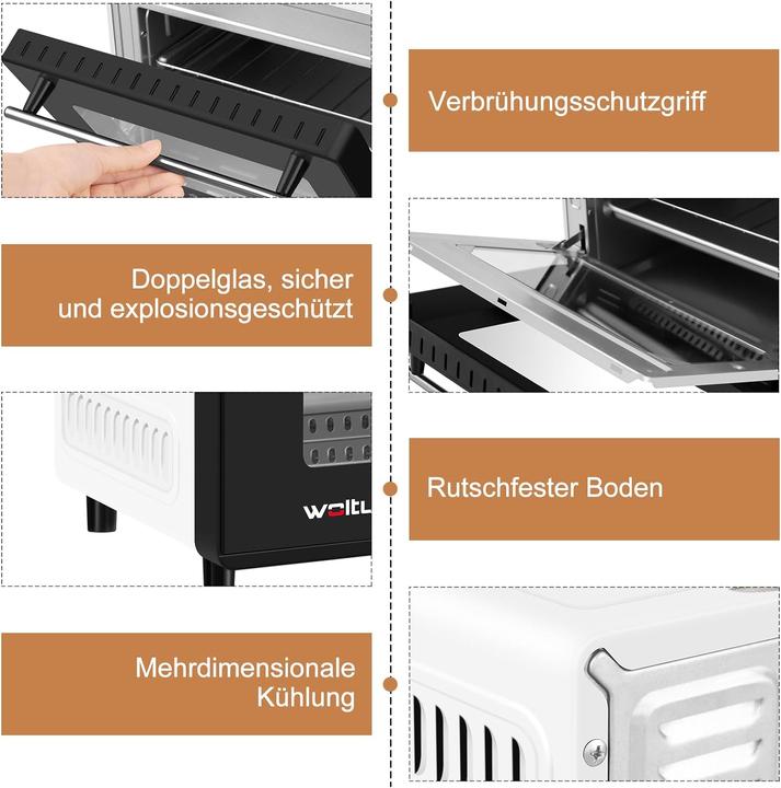 Image du produit Woltu Mini four 12 litres, blanc+noir