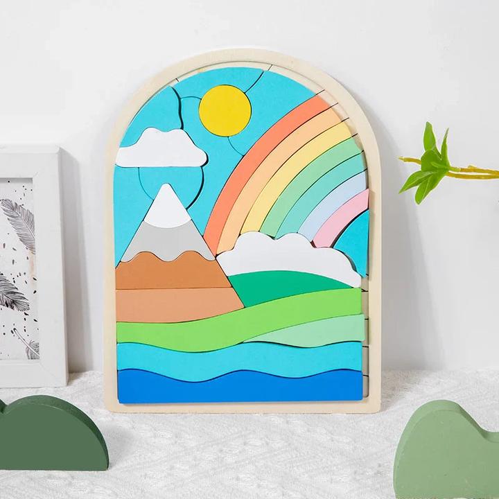 Produktbild Activity Board Hölzerne Regenbogen-Blöcke Puzzle Regenbogen unregelmässige Puzzles Form und Farbe kognitives