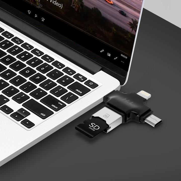 Produktbild Avizar 4-in-1 Micro-SD Kartenleser USB-C / Lightning / Micro-USB / USB - Schwarz