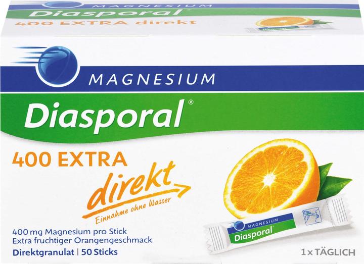 Actual product image magnesium diasporal 400 extra direct granulate sticks, 50 pcs. Bag (50 Piece, Granulate)