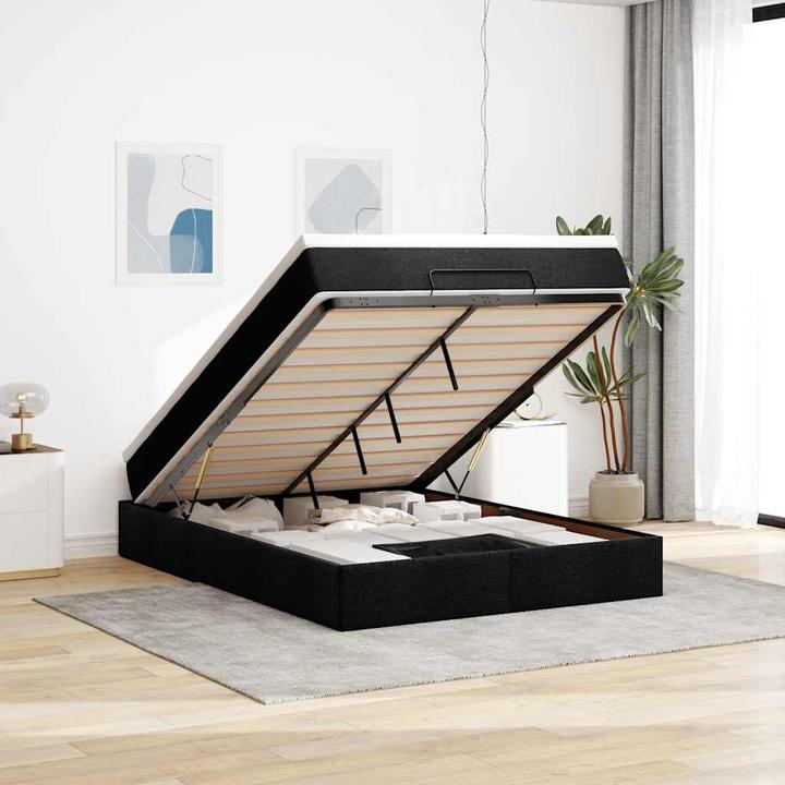 Image du produit VidaXL Ottoman-lit avec matelas Noir 140x200 cm Tissu (140 x 200)