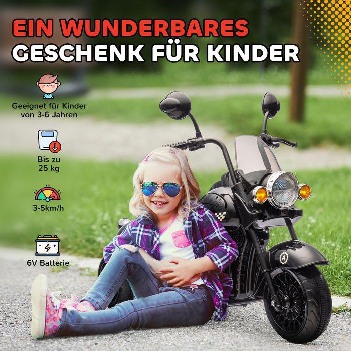 Produktbild Swisshandel24 Kinder Elektro-Motorrad 6V mit Musik 3-5 km/h 3-6 Jahre Kinder, bis 25kg, schwarz (6 V)