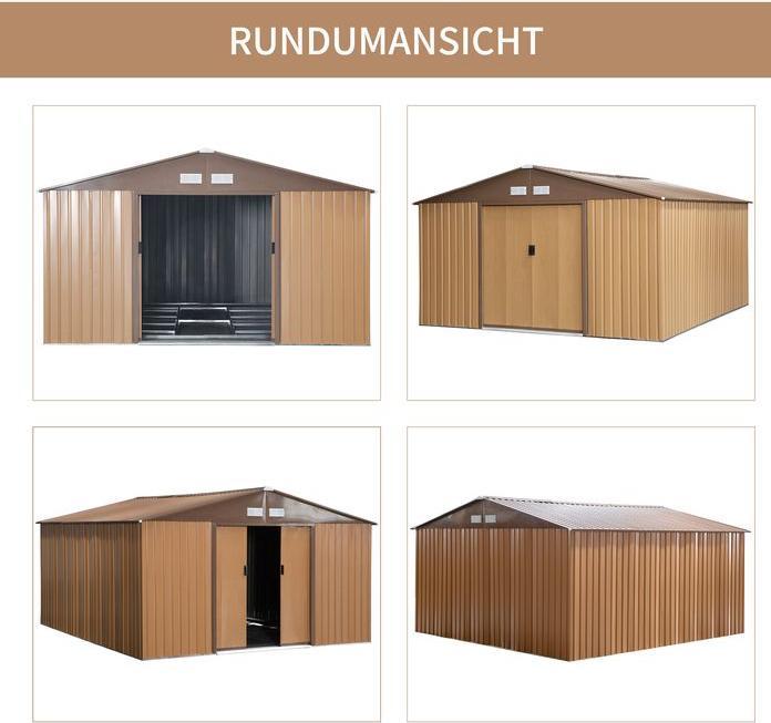 Immagine prodotto Swisshandel24 Casetta da giardino con piastra di base Casetta da giardino Casetta da giardino in metallo Marrone