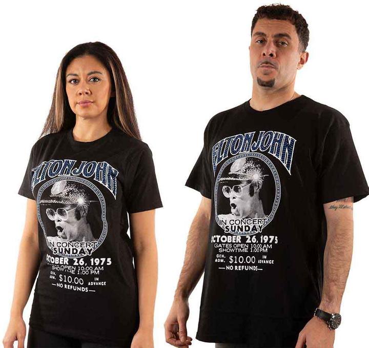 Elton John T Shirt Diamante in Concert Logo Official Unisex Black L (L)