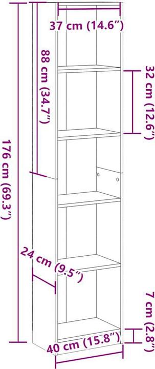 Actual product image VidaXL Bücherregal Hochglanz-Weiss 40x24x176 cm Holzwerkstoff (40 x 24 x 176 cm)