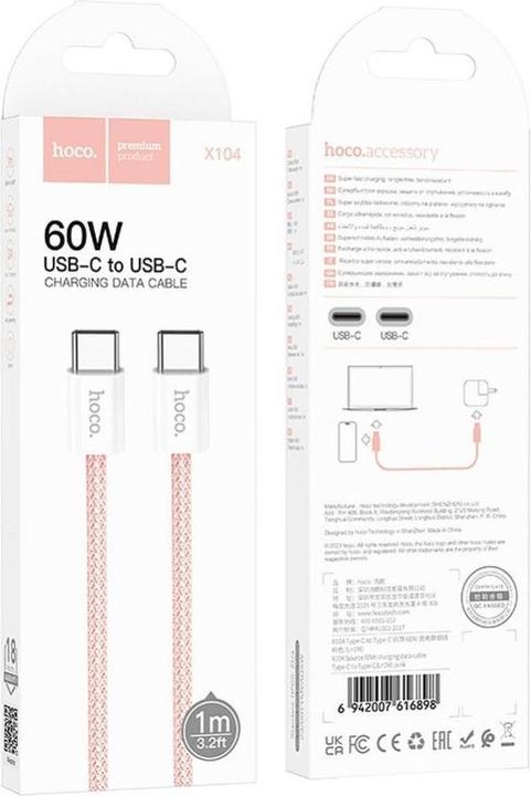 Produktbild Hoco Cable EOL cable Type C to Type C 3A 60W 1 m X104 pink (1 m, USB 3.0)