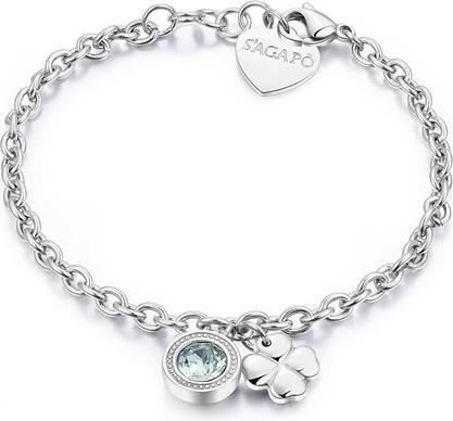 Sagapo S'Agapõ - Steel bracelet with crystal and four-leaf clover Lucky Light SKT12