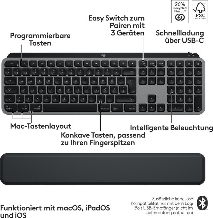 Immagine prodotto Logitech MX Keys S Combo per Mac (DE, Senza fili)