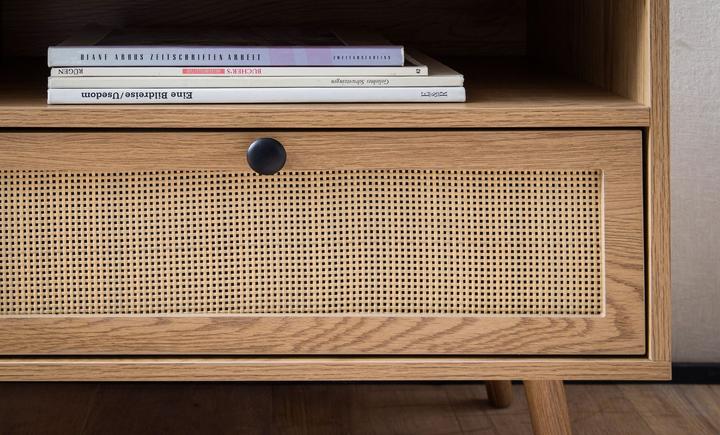 Actual product image FineBuy Lowboard Fernsehkommode 120 cm TV Schrank Schublade Rattan Stauraum (120 x 39 x 56 cm)