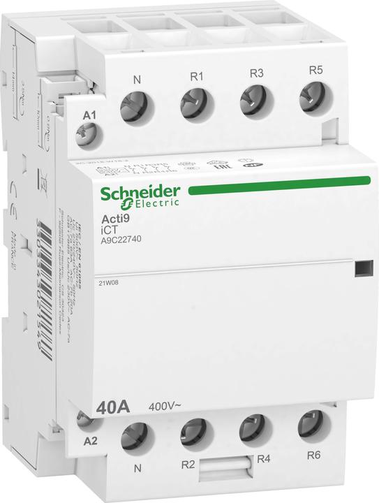 Produktbild Schneider Electric SE A9C22740 InstallationsschÃ¼tz iCT, 40A, 3P+N, 4-Ãffner Kontakte, 220/240V 50Hz