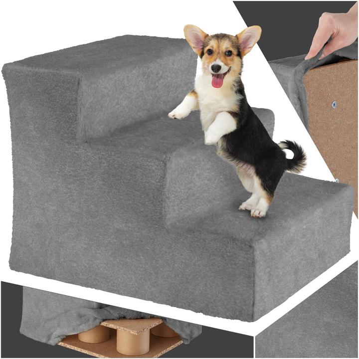 Immagine prodotto tectake Scala per animali Paw Path con rivestimento in peluche 37 x 45 x 34,5 cm (Cane, Gatto)