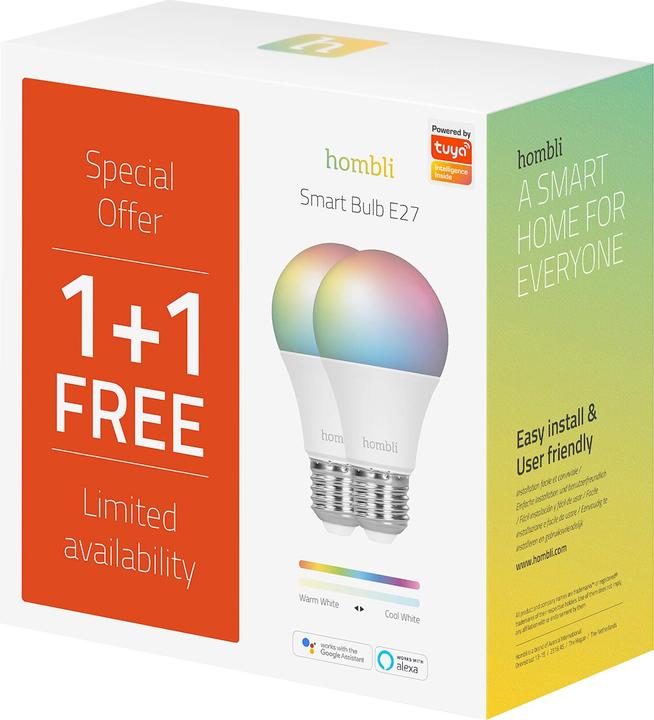 Actual product image Hombli Smart Bulb 9W RGB (2x) (E27, 9 W, 800 lm, 2 x, F)