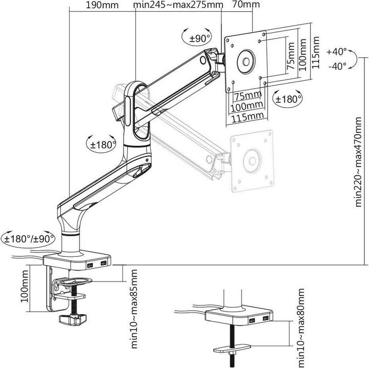 Produktbild myWall Monitor Tischhalterung 43,2 cm (17) 81,3 (32) Neigbar, Drehbar (Tisch, 32.01")