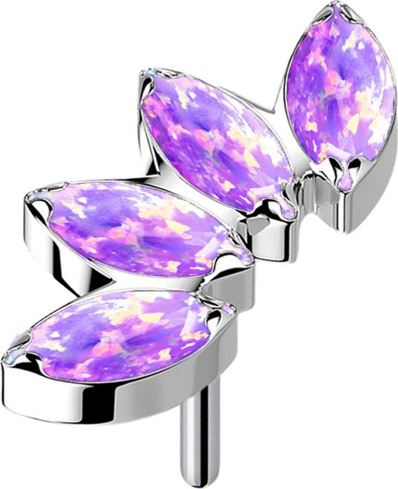 Star Piercing Threadless silber Fächer mit vier Opale violett (Titan G23, ohne Messing)