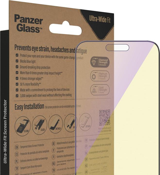 Actual product image PanzerGlass Screen Protector Ultra Wide Anti Bluelight iPhone 14 Pro Max (1 Piece, Apple iPhone 14 Pro Max)