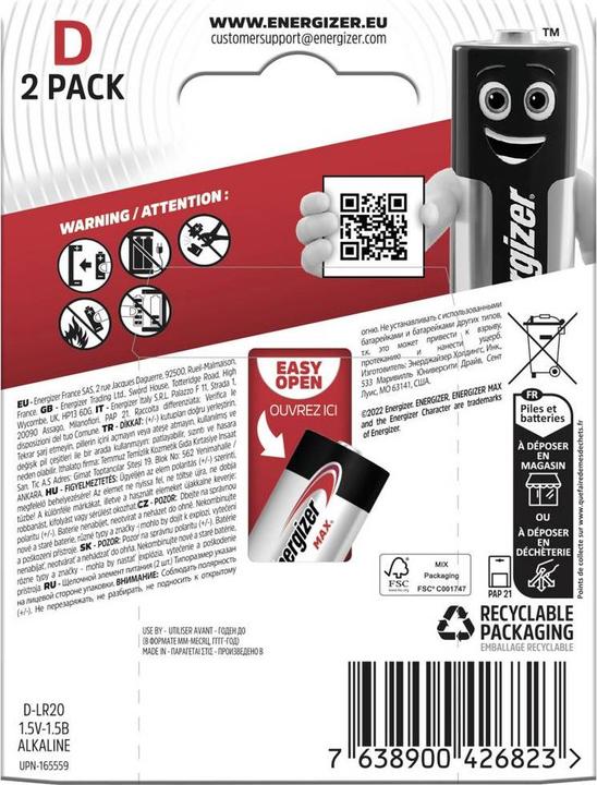 Produktbild Energizer Max Alkaline (2 Stk., D)