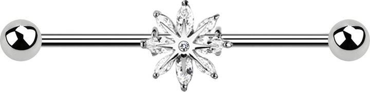 Star Piercing Barbell silber mit Schneestern (Chirurgenstahl 316L, Messing)