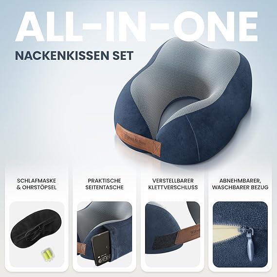 Actual product image Wilford & Sons Travel pillow set (Head & neck pillow, Case, Hygiene product)