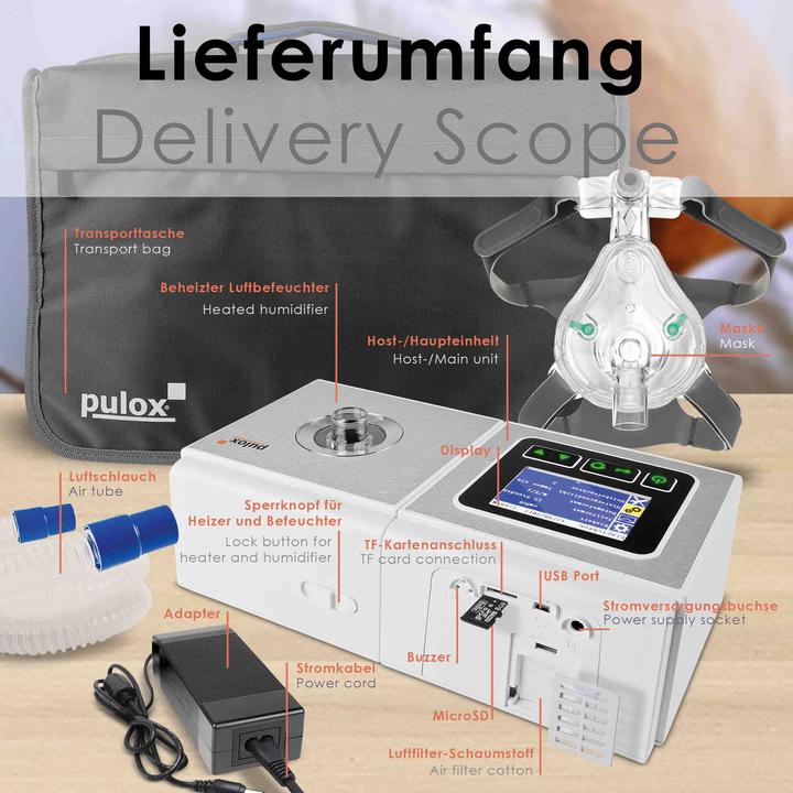 Productafbeelding Pulox Auto CPAP slaapapneu apparaat met gezichtsmasker