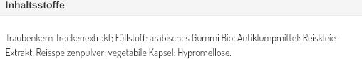 Nährwerte und Zutaten B'Onaturis OPC aus Traubenkernen Kapsel 100 mg (1 Stück, Kapseln, 65 g)