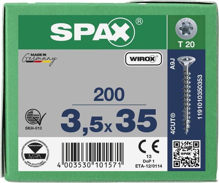 Image du produit Spax Vis universelles 3,5 x 35 mm, 200 pièces (200 Vis par pièce)