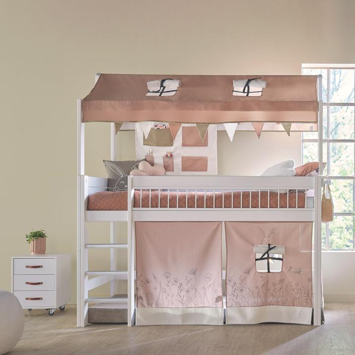 Lifetime Kidsrooms 4 en 1 Lit mi-hauteur avec toit en tissu, Happy Rabbit KOMBO 1avec sommier à lattes standard