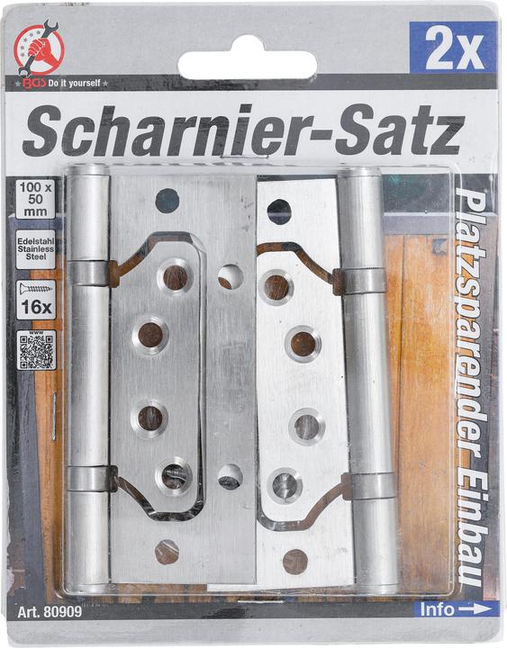 Image du produit BGS Jeu de charnières Acier inoxydable pour montages compacts 100 x 50 mm 2 pièces