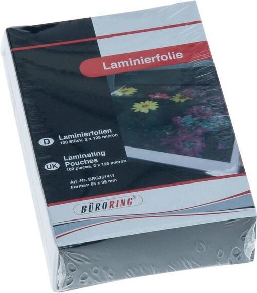 Büroring Laminierfolie, 65 x 95 mm, 125 Mikron, für Visitenkarten, 100 Stück (65 x 95 mm, 100 Stück, 125 µm)