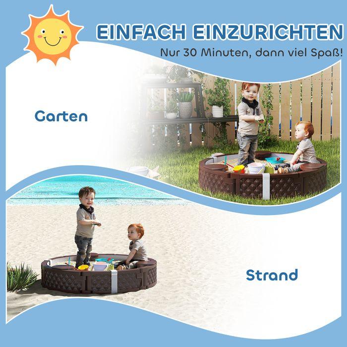Immagine prodotto Swisshandel24 Sandkasten, Runde Sandkiste für bis zu 3 Kinder, mit 3 Sitzen, Dunkelblau