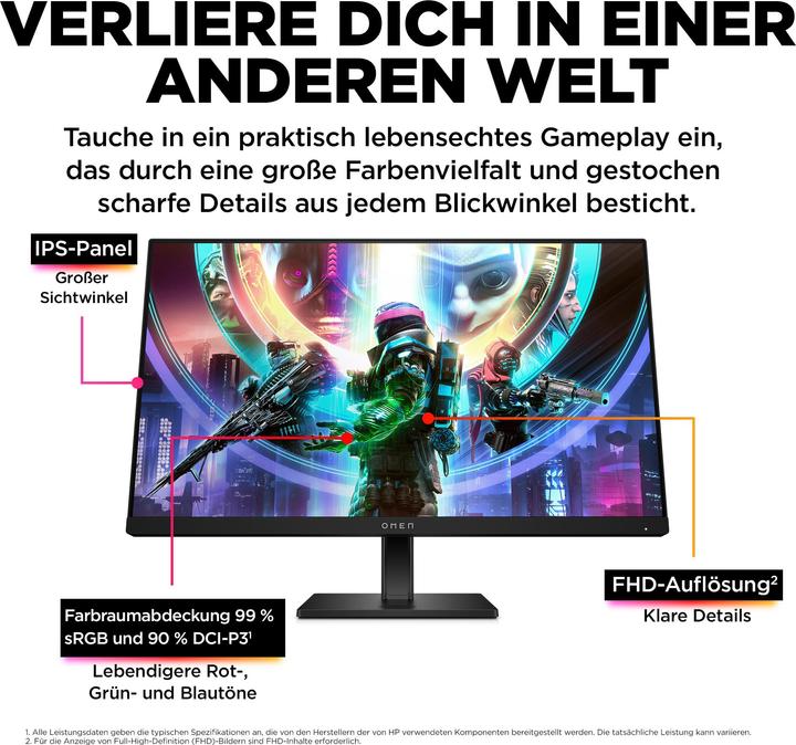 Image du produit HP OMEN/24/23,8"/IPS/FHD/165Hz/1ms/Black/2R (1920 x 1080 pixels, 23.80")