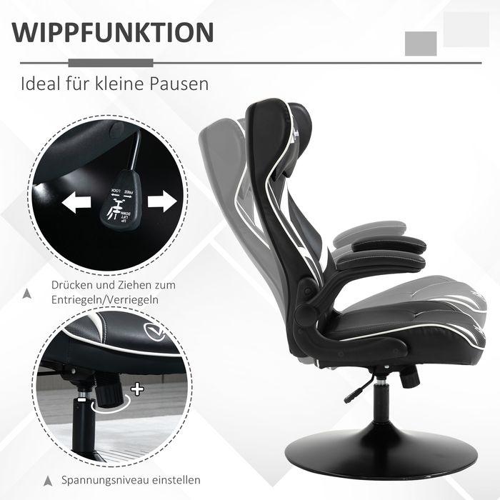 Image du produit Swisshandel24 Chaise gamer ergonomique avec fonction bascule Acier Noir+Blanc