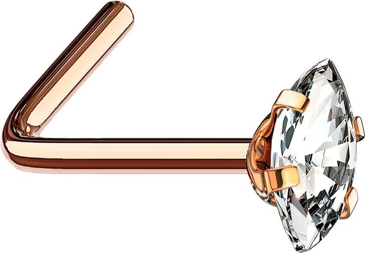 Produktbild Star Piercing Nasenstecker gewinkelt rosegold Oval Kristall silber gefasst (ohne Messing, Chirurgenstahl 316L)