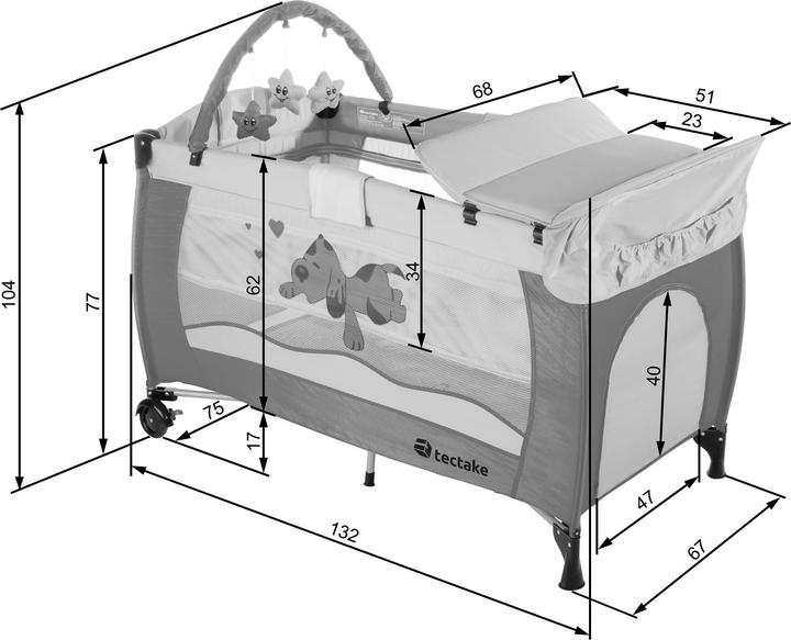 Produktbild tectake Kinderreisebett Hund mit Wickelauflage und Transporttasche