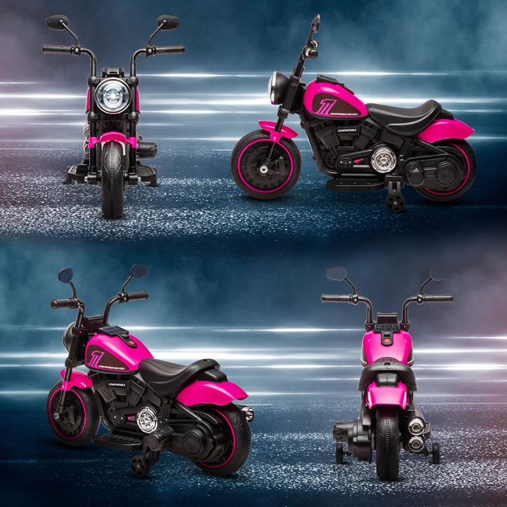 Immagine prodotto Swisshandel24 Moto elettrica per bambini, 2 ruote di allenamento rimovibili, 1,5-3 km/h, per 1,5-3 anni Rosa (6 V)