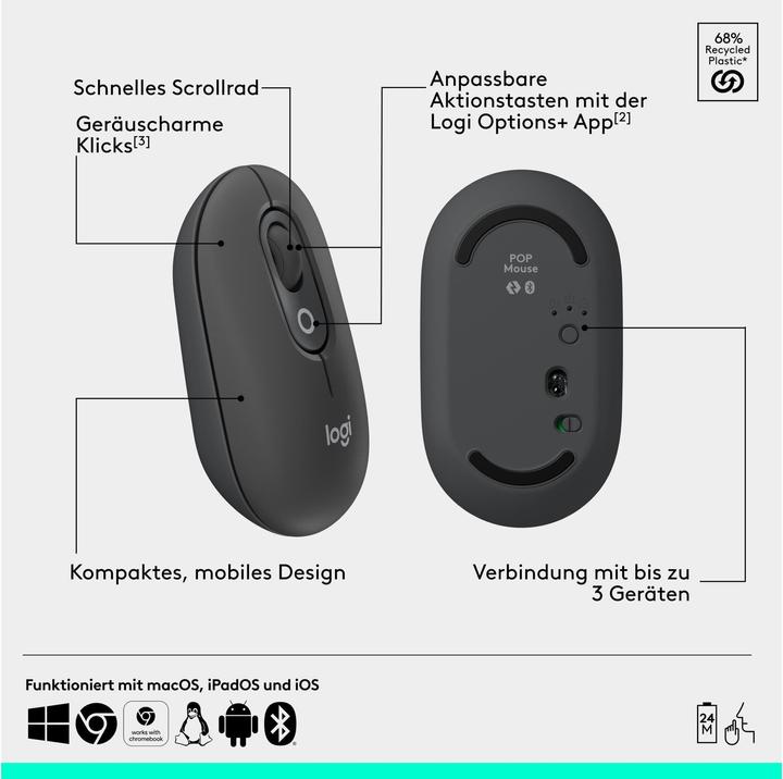 Produktbild Logitech POP Mouse mit personalisierbarem Emoji (Kabellos)