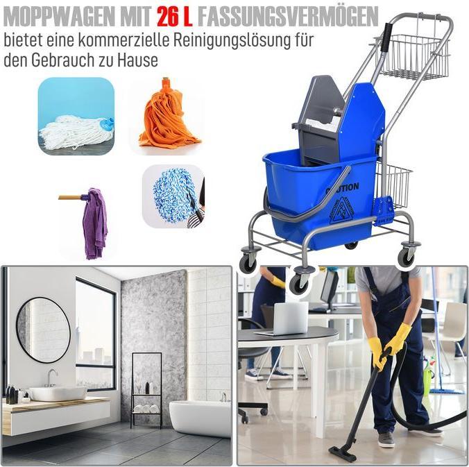 Immagine prodotto Swisshandel24 Putzwagen Reinigungswagen 26 Liter Wischwagen mit Wringer Rollen Blau (1 pz.)