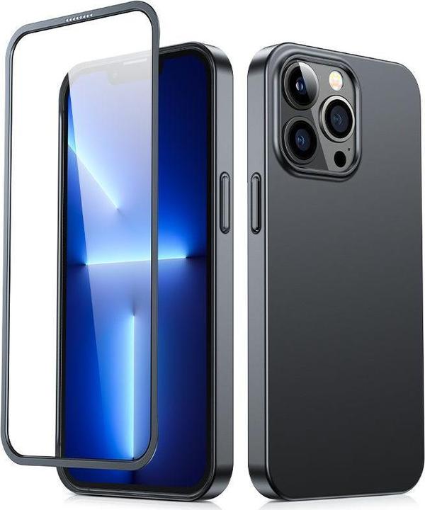 Produktbild Joyroom 360 Full Case front and back cover for iPhone 13 Pro + tempered glass screen protector black (1 Stück, Apple iPhone 13 Pro)