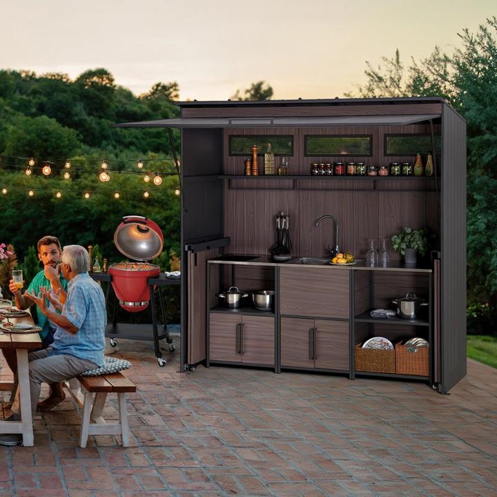 Actual product image Ventaris Outdoor-Küche Gartenhaus 220 cm x 94 cm x 226 cm mit Einrichtung Anthrazit
