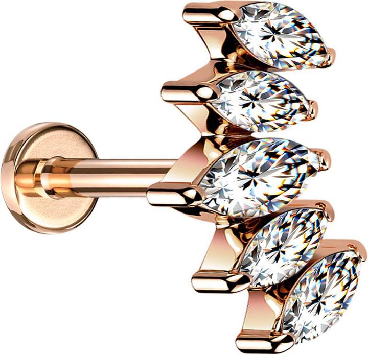 Image du produit Star Piercing Micro Labret femelle or rose éventail avec cinq cristaux d'argent (Acier chirurgical 316L)